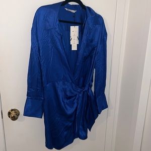 BNWT ZARA royal blue satin wrap dress XXL